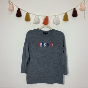 Banana Republic Tres Bien Embroidered Extra Fine Merino Wool Gray Sweater Small
